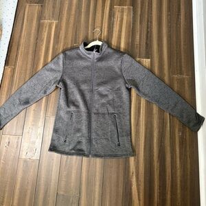 Sz M Gray Mock Neck Full-Zip Jacket Fleece Lined Warmth Zippered Pockets